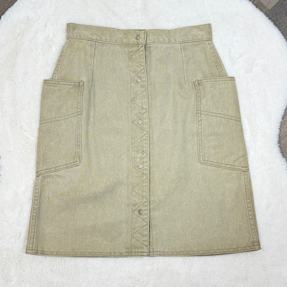 Vintage Coca Cola Snap Front Side Cargo Pocket Denim A Line Skirt Khaki 6 XS - Picture 13 of 13